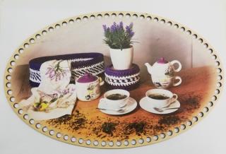 Dno na háčkované košíky  - překližka "Čajový dýchánek" ovál  - 40 x 25 cm (skladem)