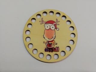 Dno na háčkované košíky  - překližka kruh vánoční sobík 10 cm (skladem)