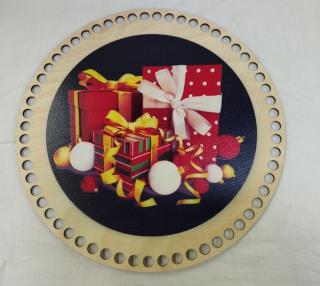 Dno na háčkované košíky vhodné i jako víko  - překližka kruh potisk vánoce  - 25 cm (skladem)