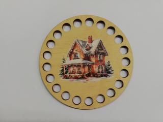 Dno/víko na háčkované košíky  - překližka kruh 10cm  - zimní dům (skladem)