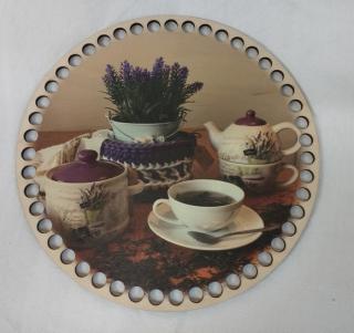 Dno/víko na háčkované košíky  - překližka kruh 20cm  - levandulový čaj (skladem)