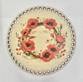 Dno/víko na háčkované košíky  - překližka kruh 20cm  - vlčí mák (skladem)