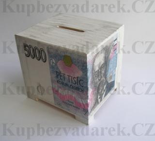 Dřevěná kasička  10 x 9  x 9 cm - Bankovka
