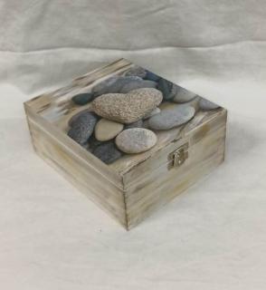 Dřevěná krabička - 4 přihrádky - Srdce z písku