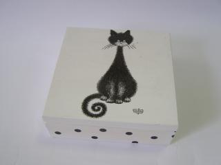Dřevěná krabička s víkem - Kočka černobílá