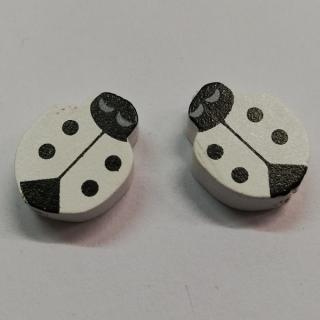 Dřevěné korálky beruška bílá - 14 x 19 mm