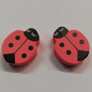 Dřevěné korálky beruška růžová - 14 x 19 mm