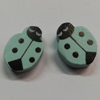 Dřevěné korálky beruška světle modrá - 14 x 19 mm