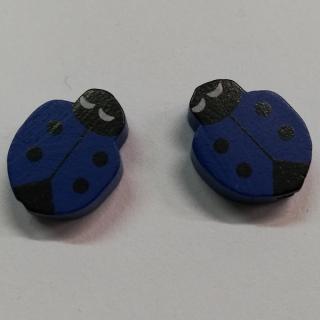 Dřevěné korálky beruška tmavě modrá - 14 x 19 mm