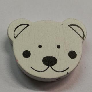 Dřevěné korálky medvídek bílý - 25 x 20 mm