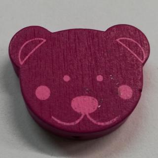 Dřevěné korálky medvídek fuchsiový - 25 x 20 mm