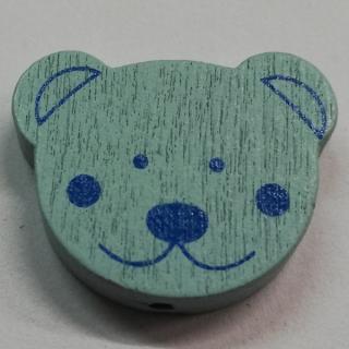 Dřevěné korálky medvídek světle modrý - 25 x 20 mm