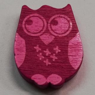 Dřevěné korálky sovička fuchsiová - 19 x 25 mm