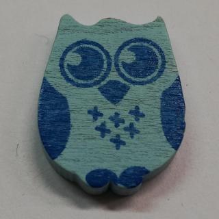 Dřevěné korálky sovička světle modrá - 19 x 25 mm