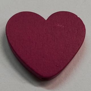 Dřevěné korálky srdce fuchsiové - 25 x 18 mm