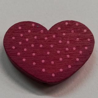 Dřevěné korálky srdce s puntíky fuchsiové - 25 x 18 mm