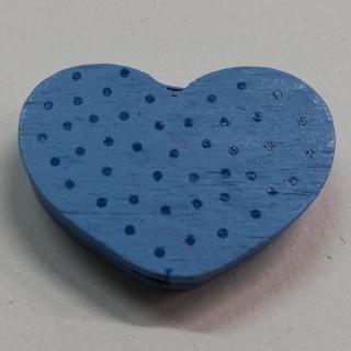 Dřevěné korálky srdce s puntíky modré - 25 x 18 mm
