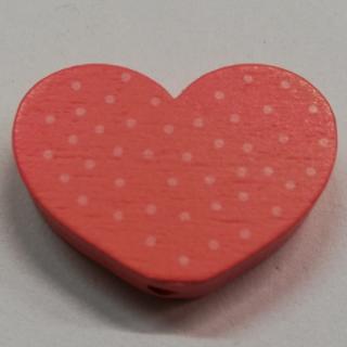 Dřevěné korálky srdce s puntíky růžové - 25 x 18 mm