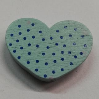 Dřevěné korálky srdce s puntíky světle modré - 25 x 18 mm