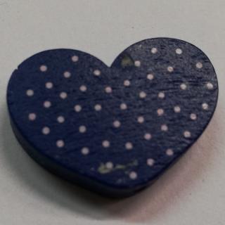 Dřevěné korálky srdce s puntíky tmavě modré - 25 x 18 mm