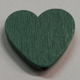 Dřevěné korálky srdce zelené - 25 x 18 mm