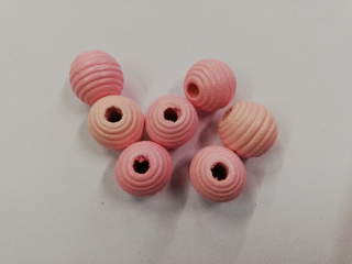 Dřevěné korálky žebrované 13 mm růžové