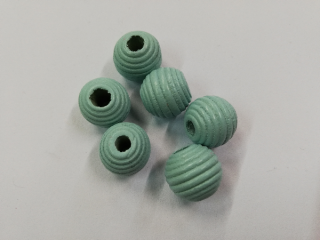 Dřevěné korálky žebrované 13 mm  světle tyrkysové
