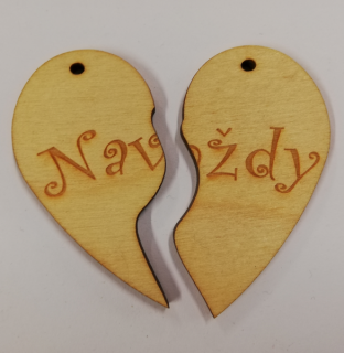 Dřevěný výřez - rozdělené srdce  navždy  - 6cm