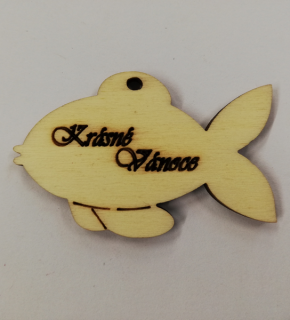 Dřevěný výřez - ryba - kapřík "Krásné Vánoce- 5,5 x 3 cm (skladem)