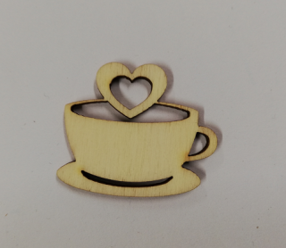 Dřevěný výřez - šálek se srdíčkem - 4x3,5cm