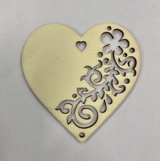 Dřevěný výřez z překližky vhodné pro další tvoření  - srdce ornament - 9,5 cm (skladem)