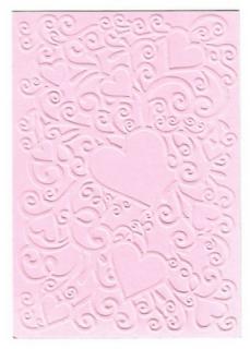 Embosovaná karta - srdce - růžová
