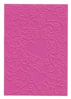Embosovaná karta - srdce - tm.růžová