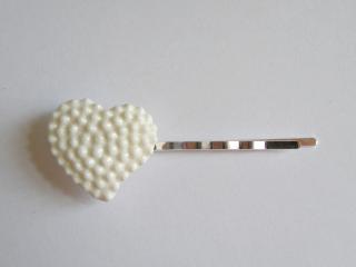 Fimo sponka do vlasů - srdce - bílá