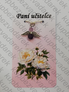 Kartička s andílkem z minerálu PRO PANÍ UČITELKU - Ametyst matný 1