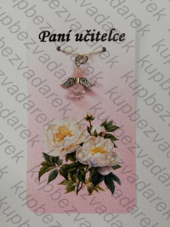 Kartička s andílkem z minerálu PRO PANÍ UČITELKU - Růženín 1
