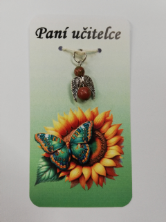 Kartička s andílkem z minerálu PRO PANÍ UČITELKU - Unakit