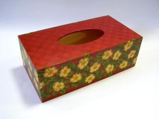 Krabička dřevěná na papírové kapesníky - Červená bordura