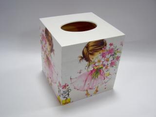 Krabička dřevěná na papírové kapesníky - čtvercová - Panenka
