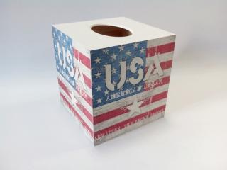 Krabička dřevěná na papírové kapesníky - čtvercová - USA