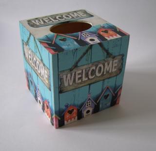 Krabička dřevěná na papírové kapesníky - čtvercová - Velcome