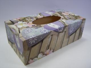 Krabička dřevěná na papírové kapesníky - Fialová srdíčka