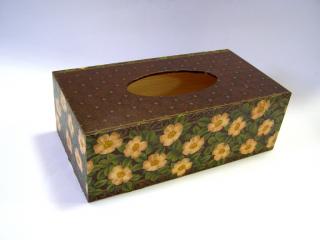 Krabička dřevěná na papírové kapesníky - Hnědá bordura