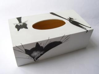Krabička dřevěná na papírové kapesníky - Kočičí