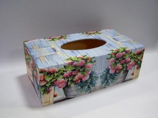 Krabička dřevěná na papírové kapesníky - Květníky