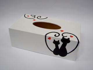 Krabička dřevěná na papírové kapesníky - Láska kočičí