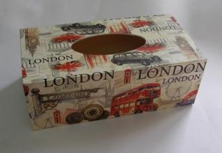 Krabička dřevěná na papírové kapesníky - London doprava