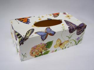 Krabička dřevěná na papírové kapesníky - Motýli