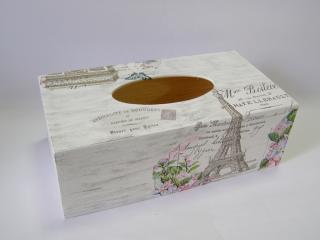 Krabička dřevěná na papírové kapesníky - Paříž v patině