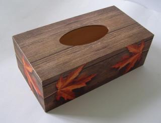 Krabička dřevěná na papírové kapesníky - Podzim list